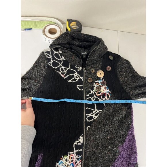 Fantazia Black Boho Artsy Long-Length Hooded Sweater-Coat Women's Size S - Picture 9 of 10